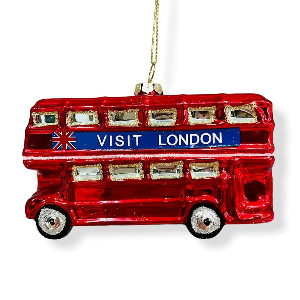 London Tour Bus Glass Ornament